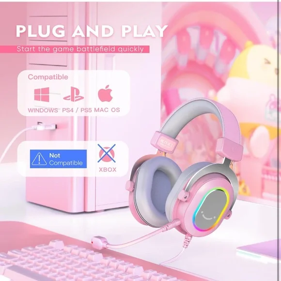 NWT Ampligame Fifine H6 Pink Wired PC Gaming Headset, Microphone Headphones - Picture 11 of 16